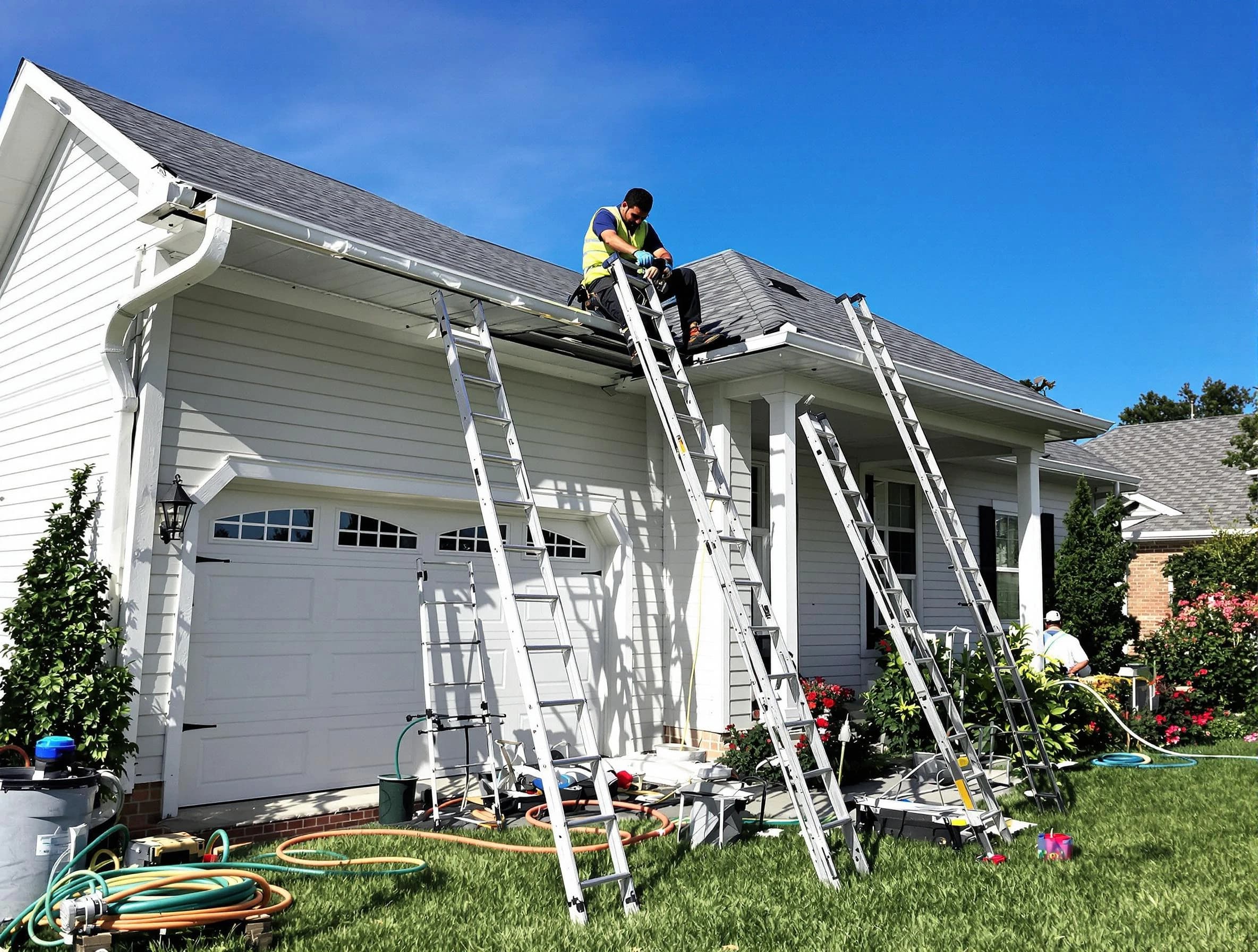 Removal of old gutters by Euclid Roofing Company to install new system in Euclid, OH