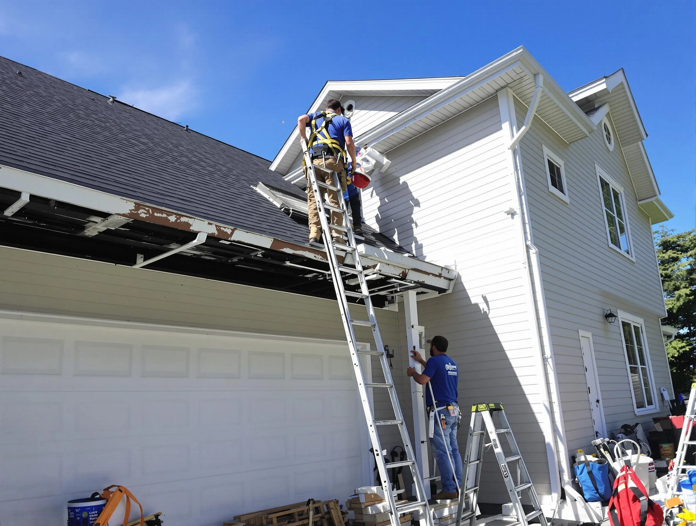 Newly replaced gutters by Euclid Roofing Company in Euclid, OH